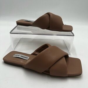 New Steve Madden Womens Mayra Faux Leather Square Toe Slide Sandals Nude size 7.